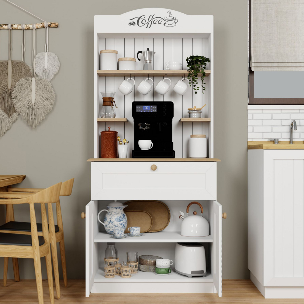 Alreno Wooden Coffee Station Cabinets with 2 Doors in White