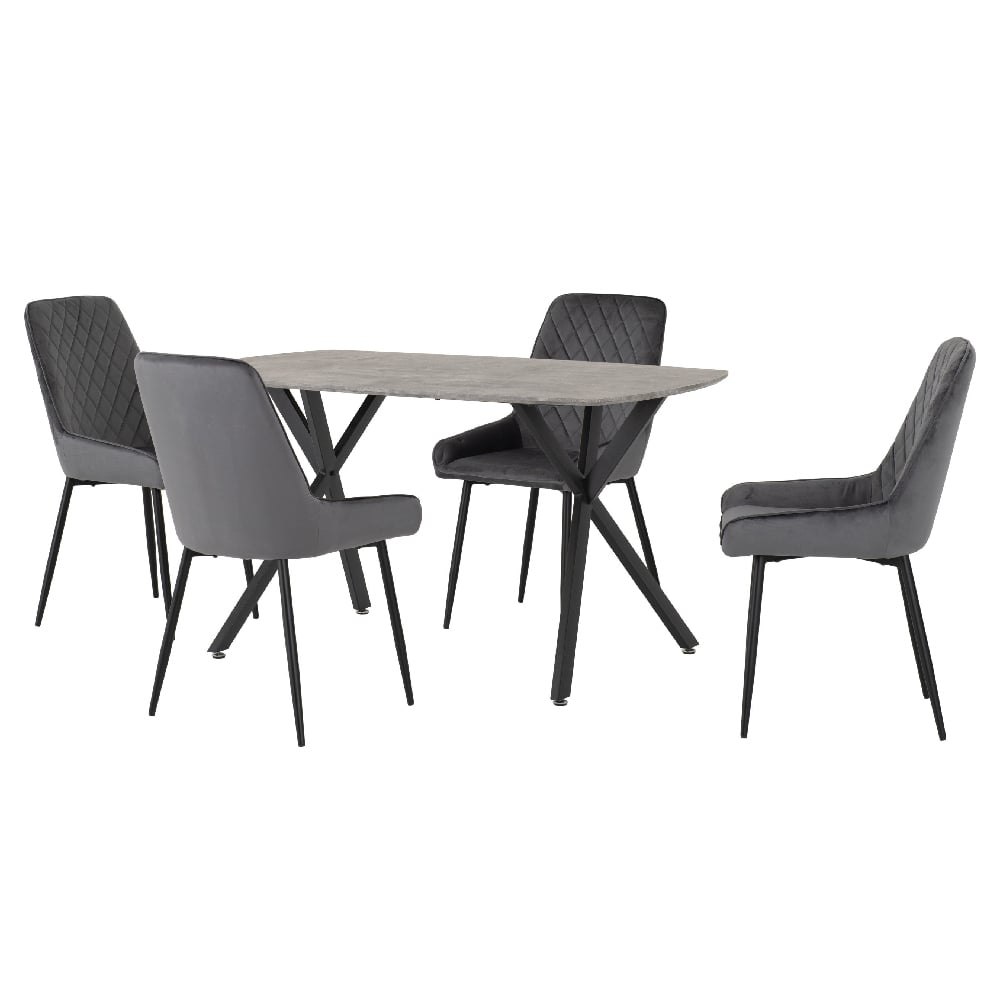 Read more about Alsip concrete effect dining table with 4 grey velvet chairs