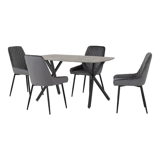 Alsip Dining Table In Concrete Effect With 4 Avah Grey Chairs_1