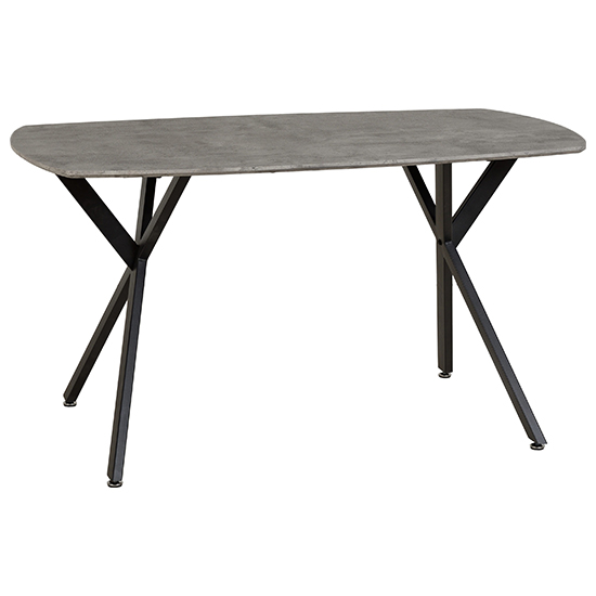 Alsip Dining Table In Concrete Effect With 4 Lyster Blue Chairs