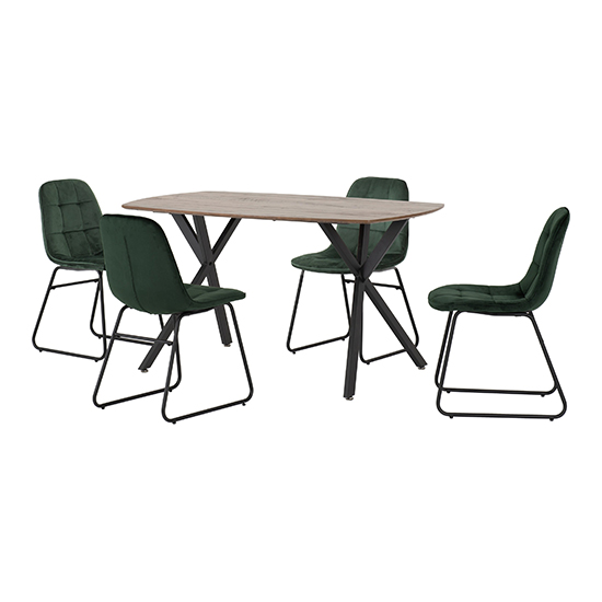 Product photograph of Alsip Dining Table In Medium Oak With 4 Lyster Green Chairs from Furniture in Fashion