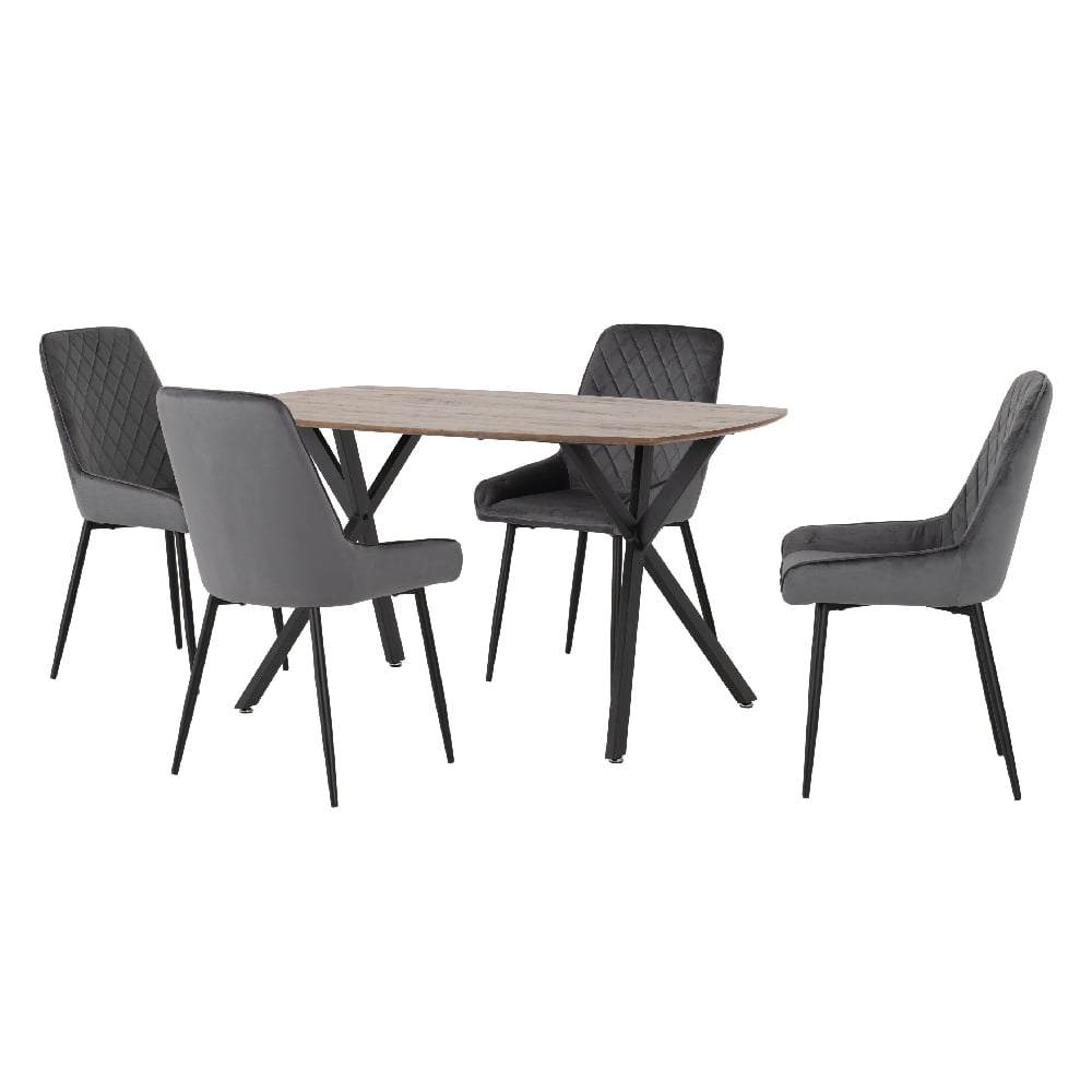 Read more about Alsip oak wooden dining table with 4 grey velvet chairs