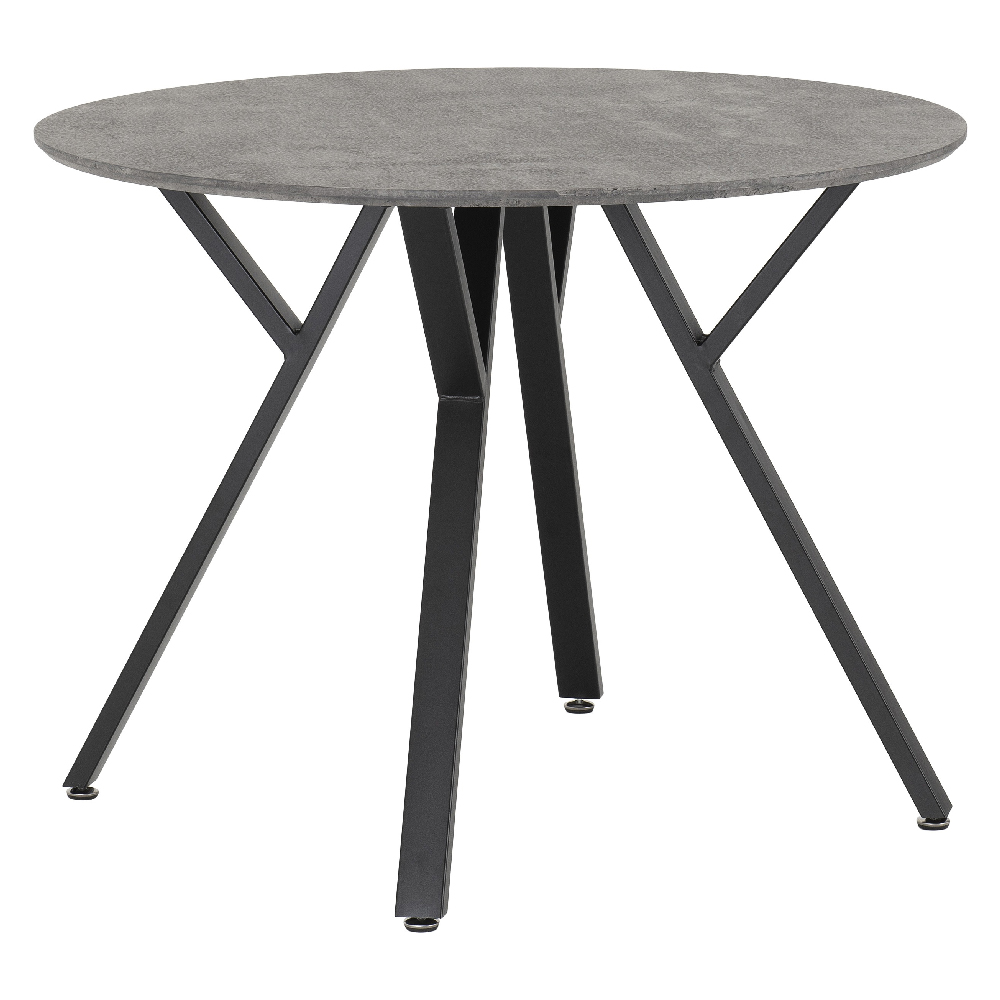 Alsip Round Concrete Dining Table With 4 Lyster Blue Chairs