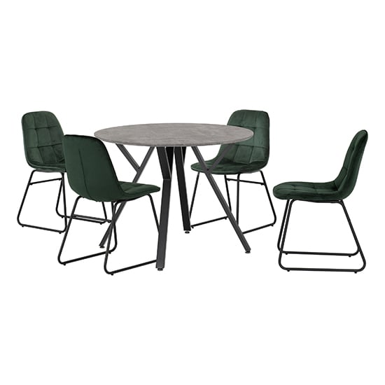 Alsip Round Concrete Effect Dining Table 4 Lyster Green Chairs