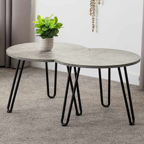 Photo of Alsip set of 2 wooden coffee tables in concrete effect