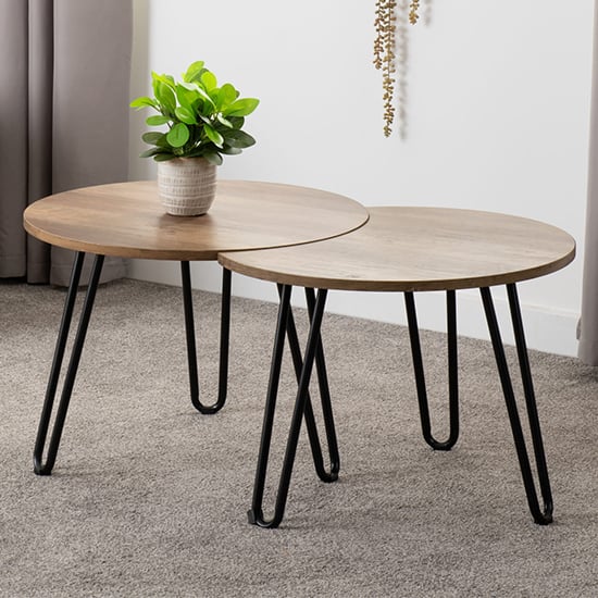 Product photograph of Alsip Set Of 2 Wooden Coffee Tables In Medium Oak Effect from Furniture in Fashion