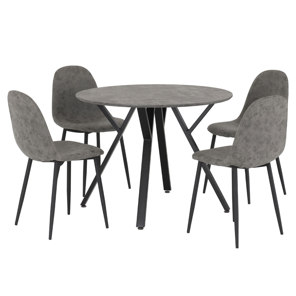 Alsip Wooden Dining Table with 4 Chairs in Concrete Effect