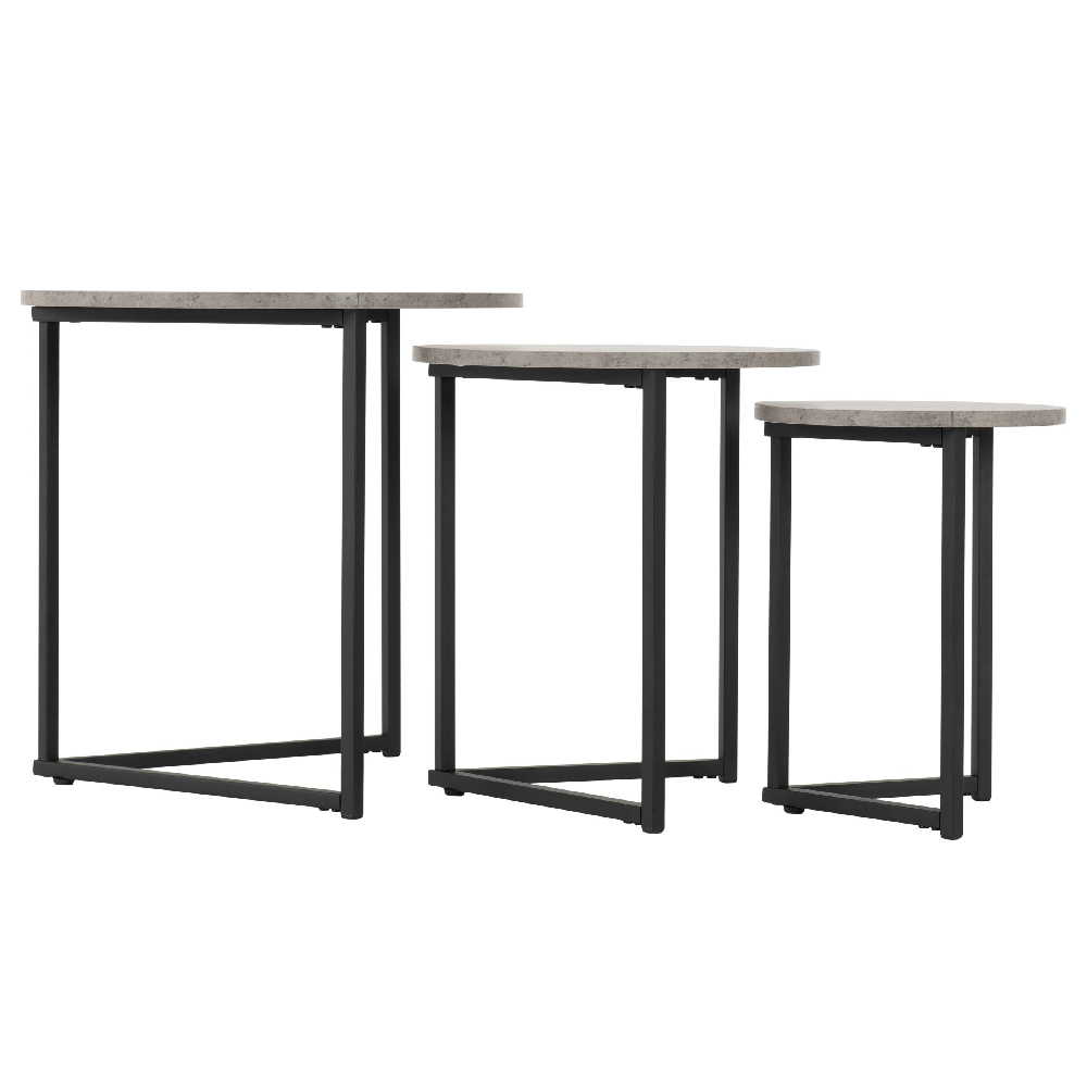 Alsip Wooden Nest Of 3 Tables Round In Concrete Effect