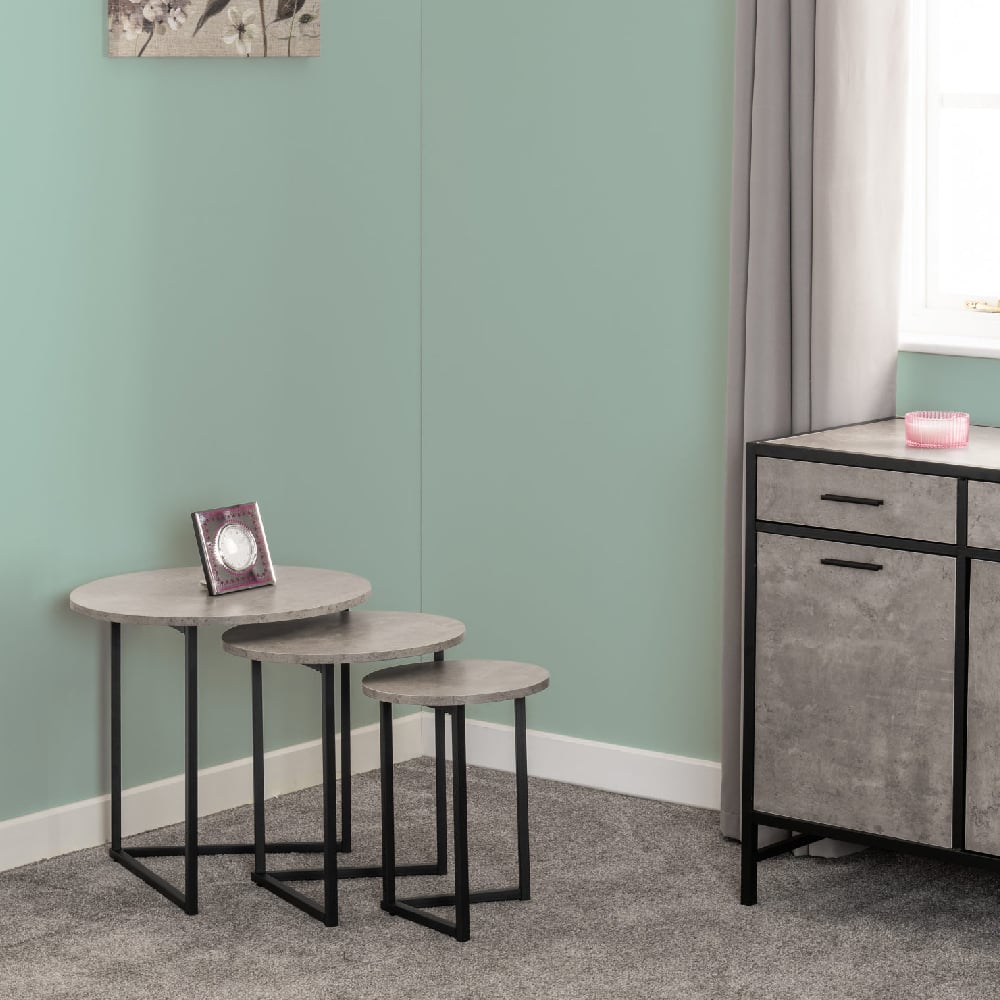 Read more about Alsip wooden nest of 3 tables round in concrete effect