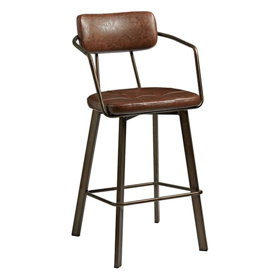 Product photograph of Alstan Faux Leather Bar Stool In Vintage Brown from Furniture in Fashion