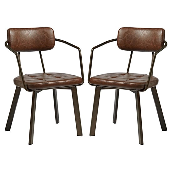 Alstan Vintage Brown Faux Leather Armchairs In Pair