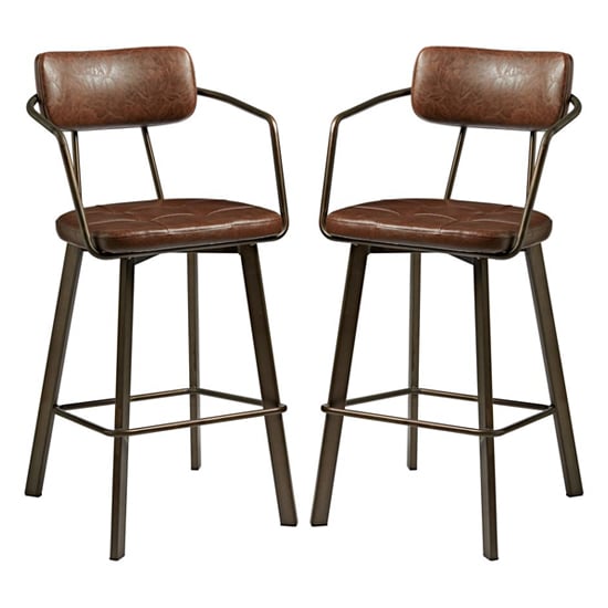 Alstan Vintage Brown Faux Leather Bar Stools In Pair_1