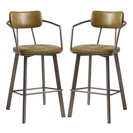 Alstan Vintage Gold Faux Leather Bar Stools In Pair