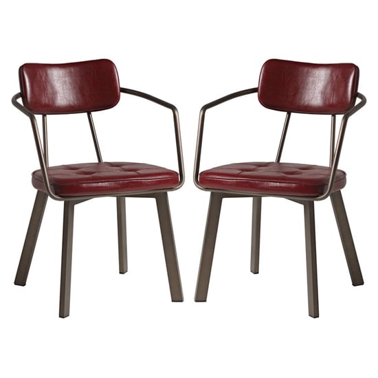 Alstan Vintage Red Faux Leather Armchairs In Pair