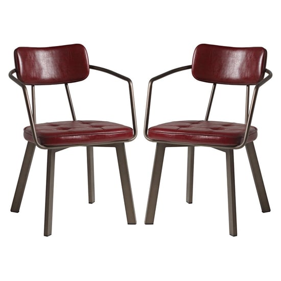 Alstan Vintage Red Faux Leather Armchairs In Pair