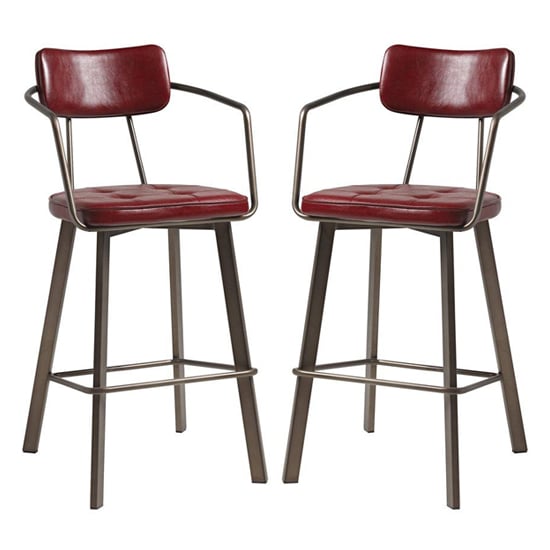 Alstan Vintage Red Faux Leather Bar Stools In Pair