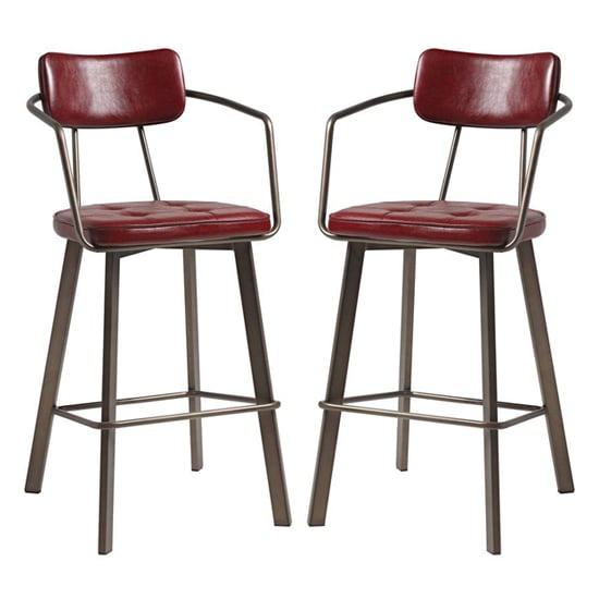 Alstan Vintage Red Faux Leather Bar Stools In Pair