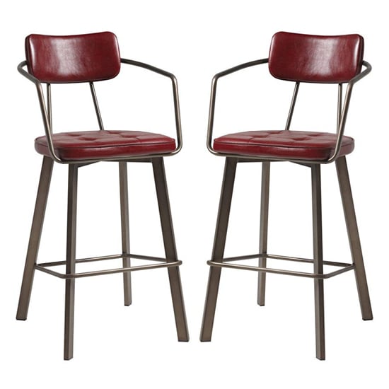 Product photograph of Alstan Vintage Red Faux Leather Bar Stools In Pair from Furniture in Fashion