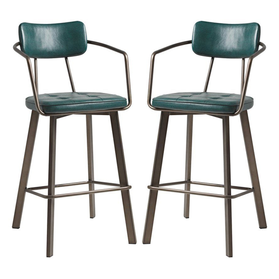 Alstan Vintage Teal Faux Leather Bar Stools In Pair