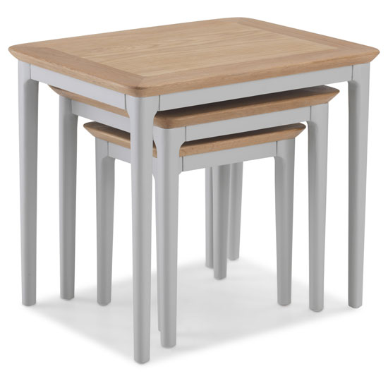 Hematic Wooden Set Of 3 Nesting Tables In Solid Oak And Grey