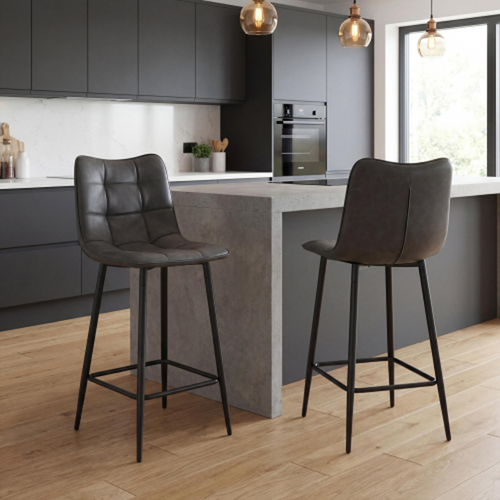 Alston Grey Leather Effect Bar Stools in Pair