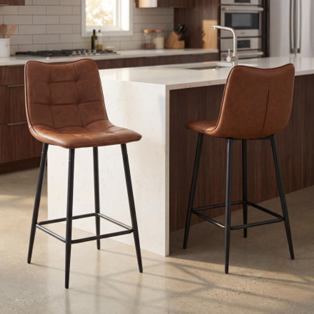 Alston Tuscan Tan Leather Effect Bar Stools in Pair