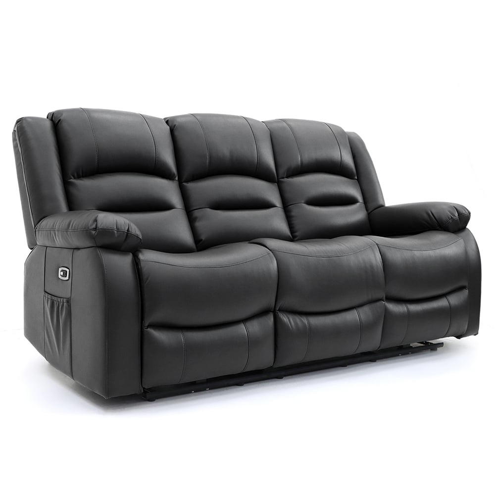 Alta Faux Leather Electric Recliner 3 Seater Sofa In Black