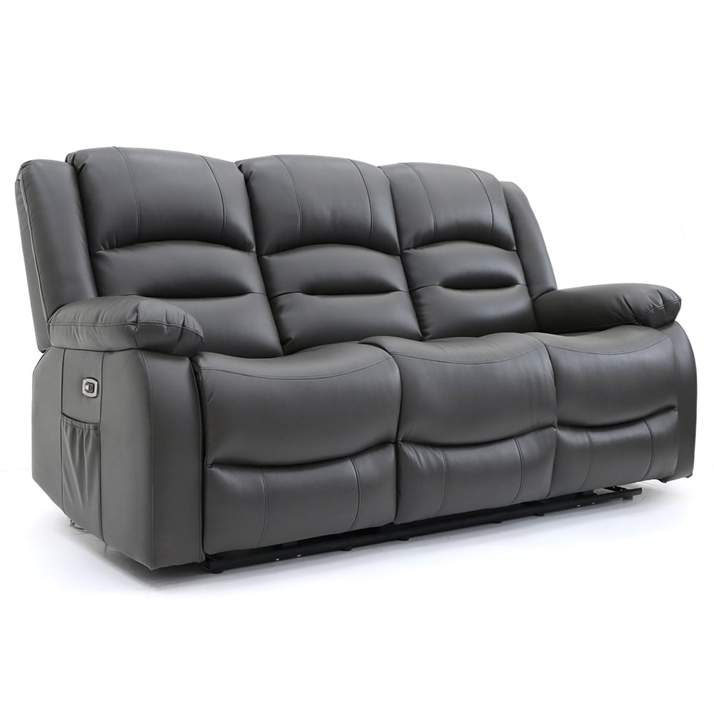 Alta Faux Leather Electric Recliner 3 Seater Sofa In Grey