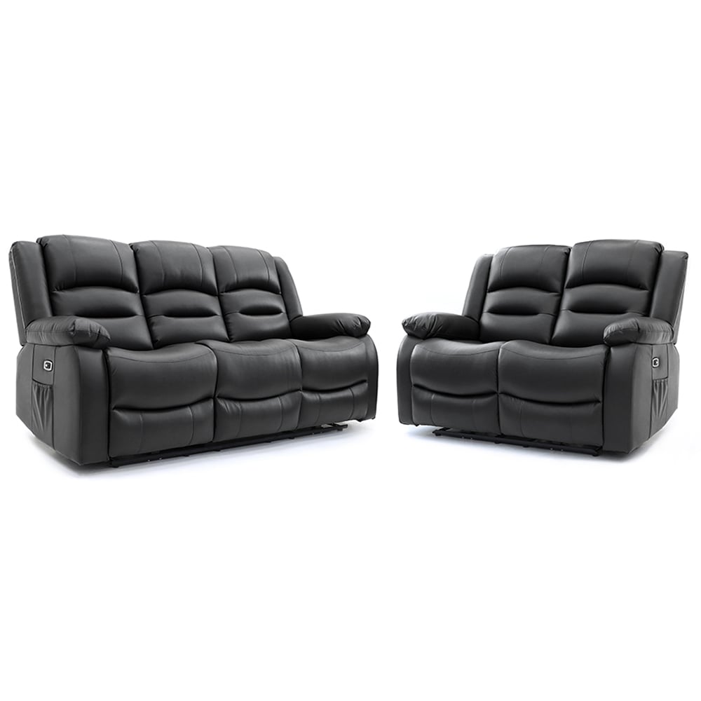 Alta Faux Leather Electric Recliner 3+2 Seater Sofa Set In Black