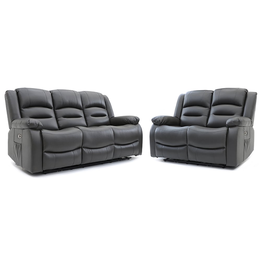 Alta Faux Leather Electric Recliner 3+2 Seater Sofa Set In Grey