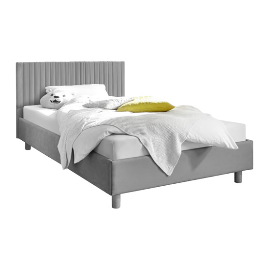 Altair Grey Fabric King Size Bed With Stripes Headboard FiF
