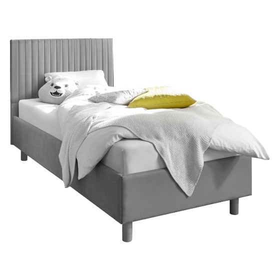 Altair Grey Fabric Single Bed With Stripes Headboard FiF