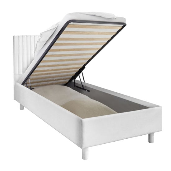 Altair Matt White Faux Leather Single Bed With Stripes Headboard_2