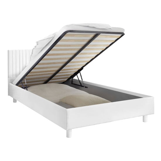 Altair Matt White Leather King Size Bed With Stripe Headboard_2
