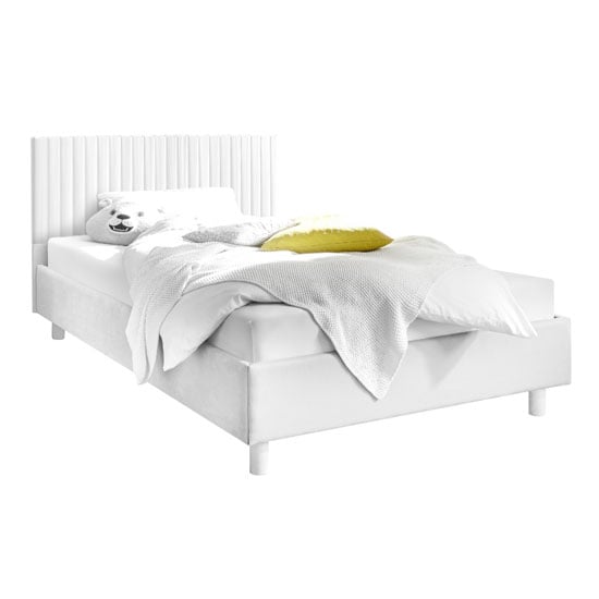 Altair Matt White Leather King Size Bed With Stripe Headboard_1