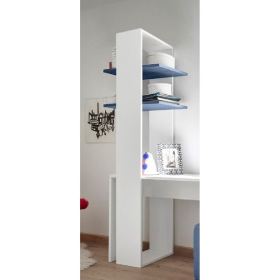 Altair Wooden Bookcase In Matt White With 2 Blue Shelves
