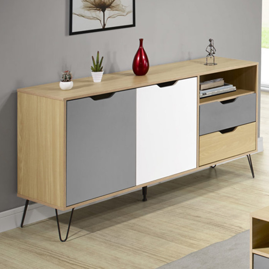 Baucom Oak Effect 2 Doors 2 Drawers Sideboard In White And Grey thumbnail