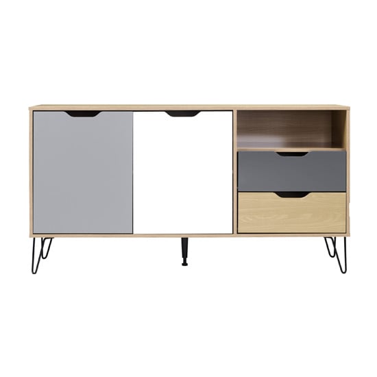 Baucom Oak Effect 2 Doors 2 Drawers Sideboard In White And Grey_3