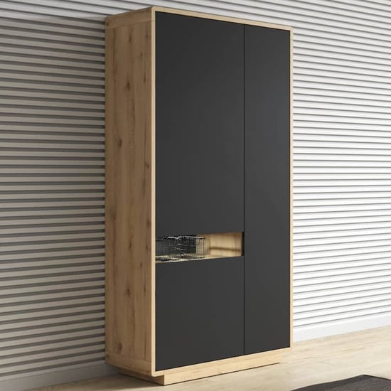 Altea Wooden Display Cabinet Tall 3 Doors In Torus Oak With LED