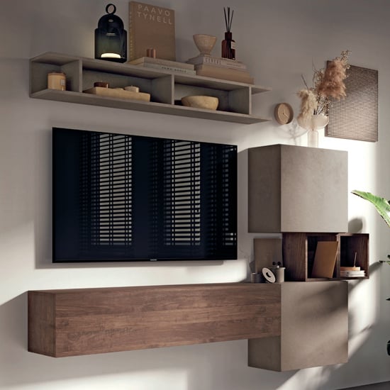 Altea Wooden Entertainment Unit In Clay And Mercury Oak