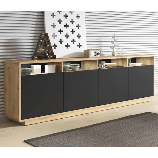 Product photograph of Altea Wooden Sideboard With 4 Doors In Torus Oak And Led from Furniture in Fashion
