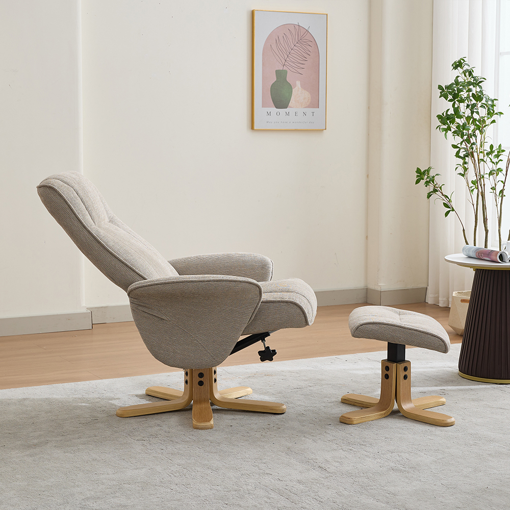 Althar Fabric Swivel Recliner Chair with Footstool in Camel