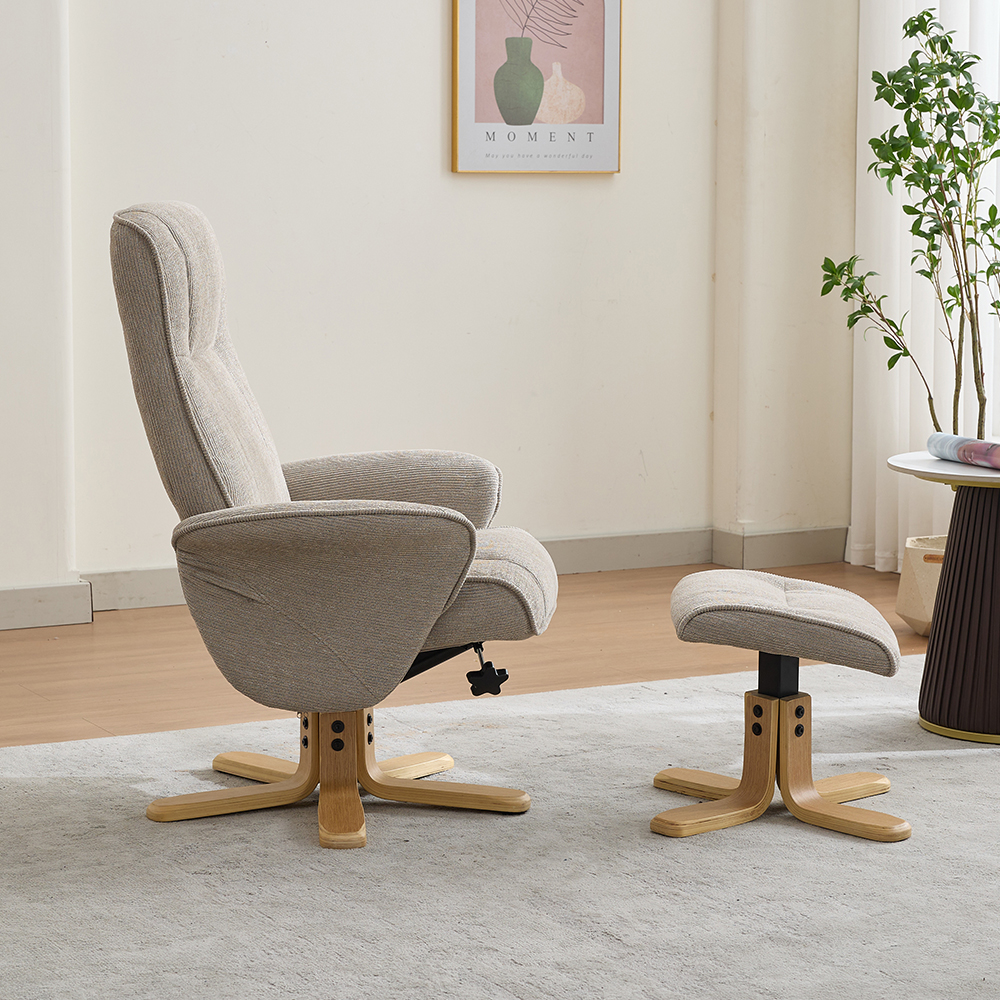 Althar Fabric Swivel Recliner Chair with Footstool in Camel