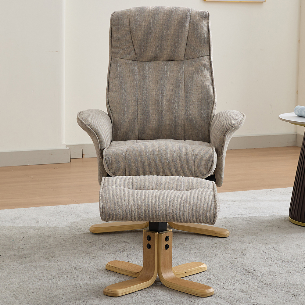 Althar Fabric Swivel Recliner Chair with Footstool in Camel