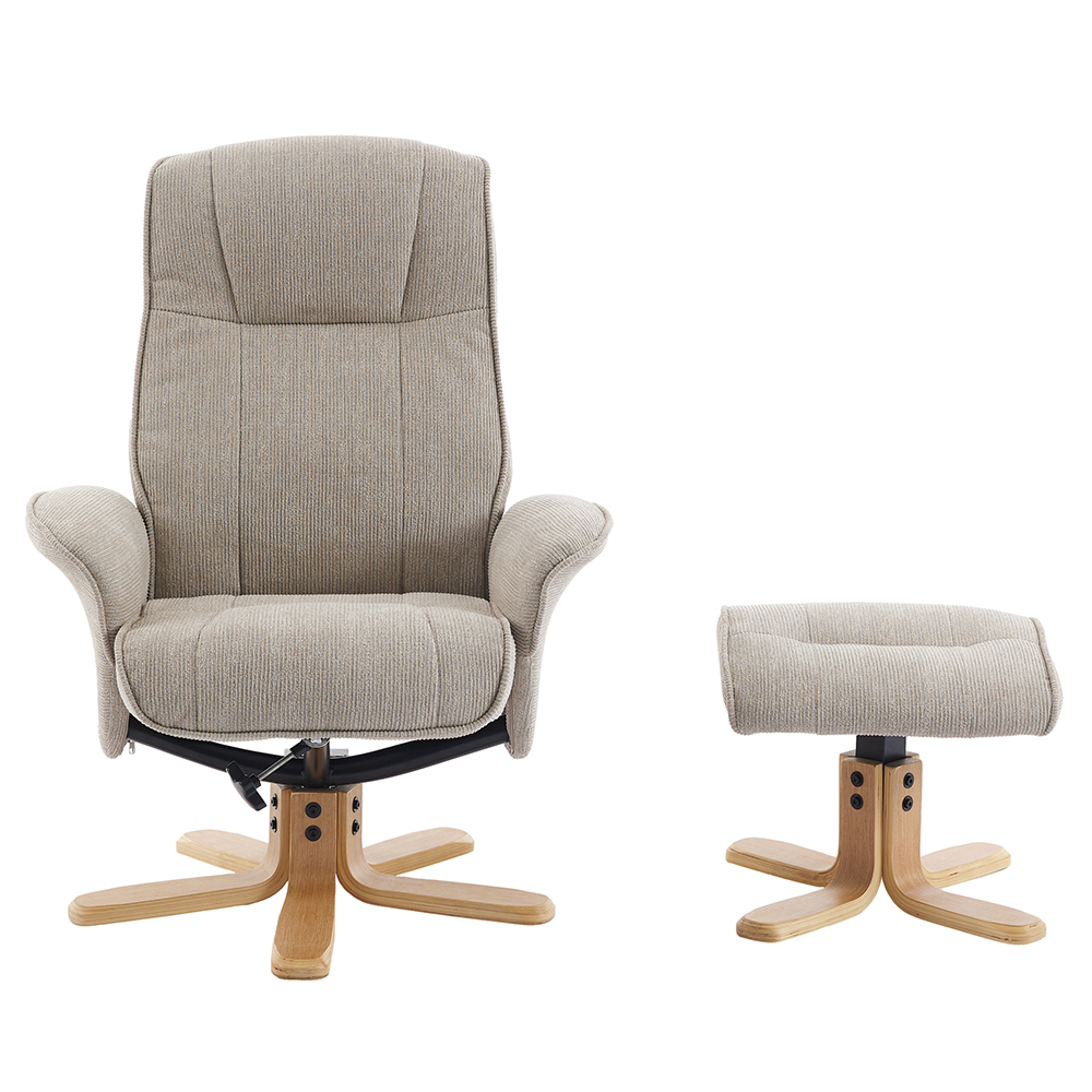 Althar Fabric Swivel Recliner Chair with Footstool in Camel