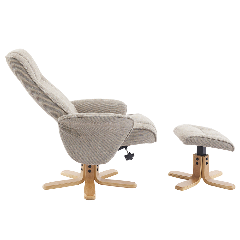 Althar Fabric Swivel Recliner Chair with Footstool in Camel