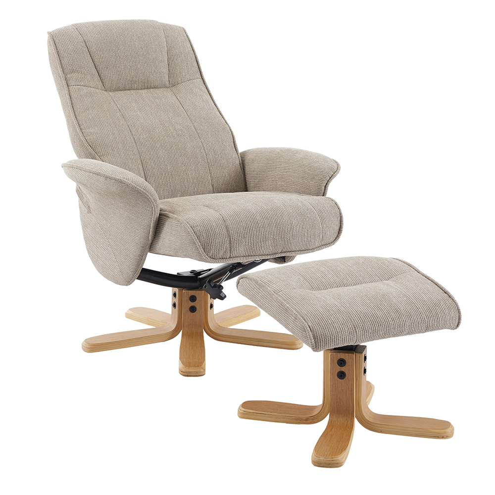 Althar Fabric Swivel Recliner Chair with Footstool in Camel