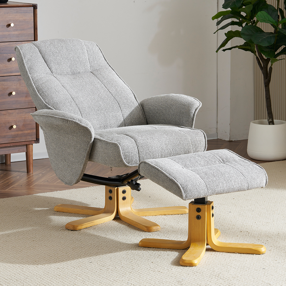 Althar Fabric Swivel Recliner Chair with Footstool in Lunar