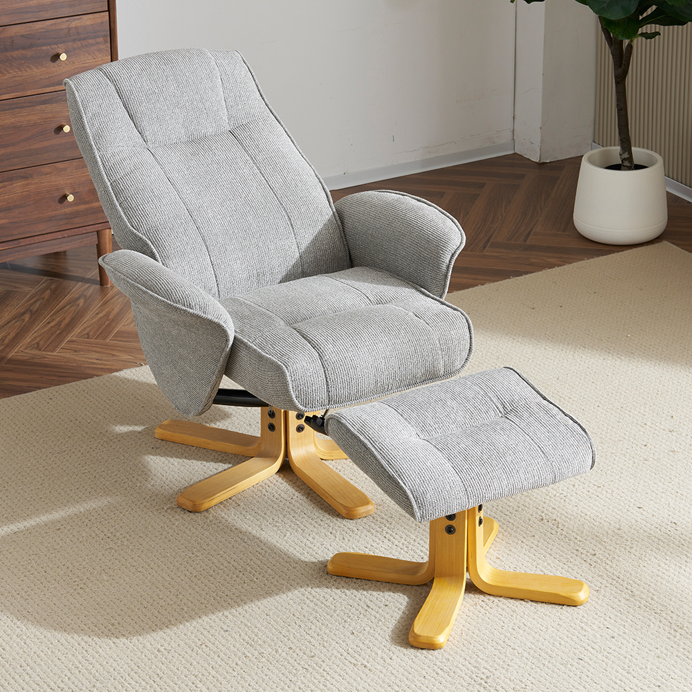 Althar Fabric Swivel Recliner Chair with Footstool in Lunar