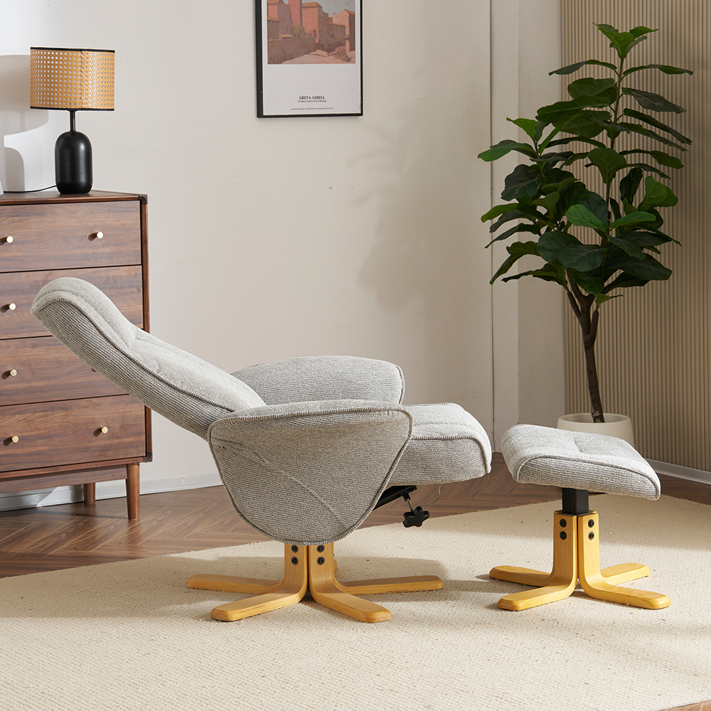 Althar Fabric Swivel Recliner Chair with Footstool in Lunar
